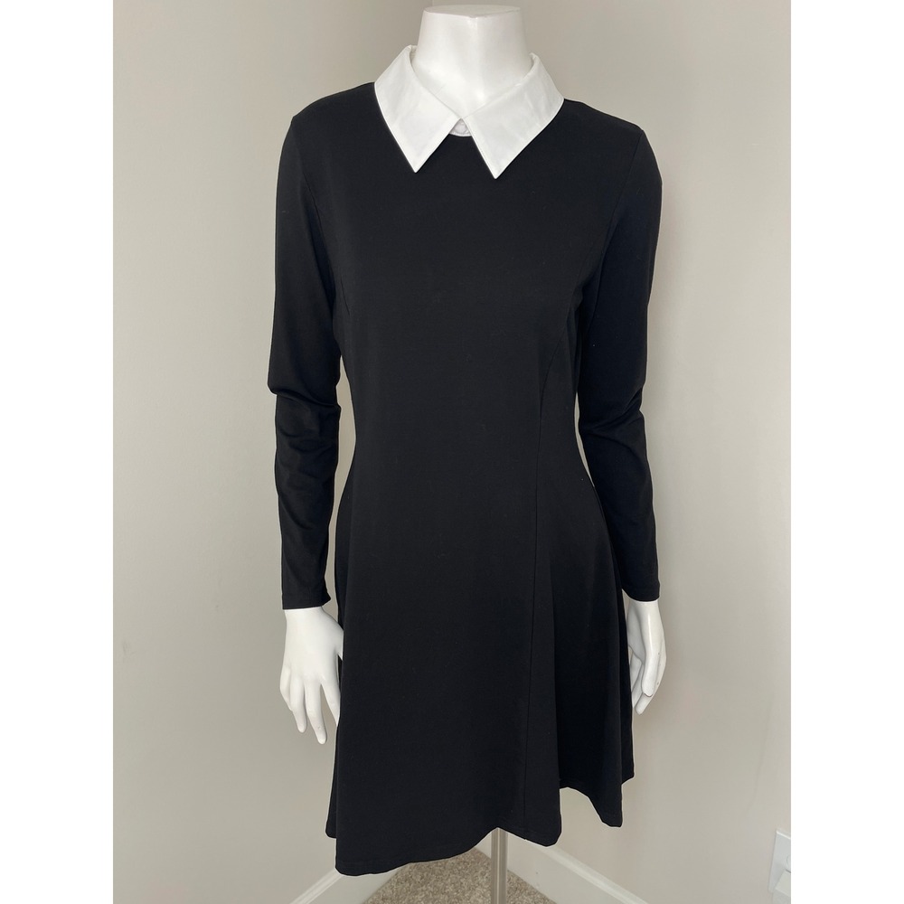 Women's Wednesday Adam's Black Long Sleeve Peter Pan Collar Skater Dress M